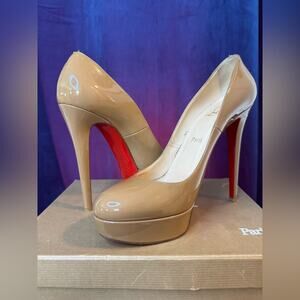 Christian Louboutin Almond Toed Bianca 140 Heels - Camel Patent Leather | 40.5